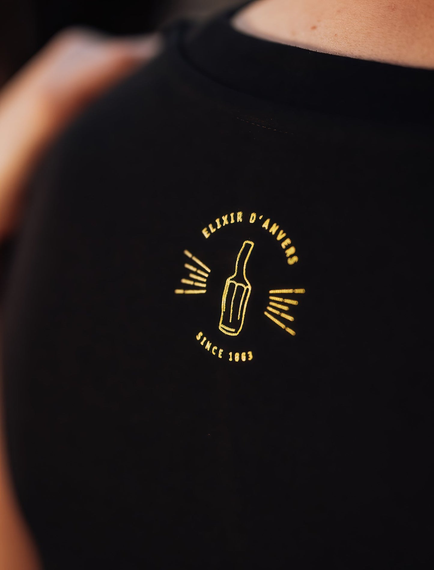 Close-up van logo van Elixir d'Anvers
