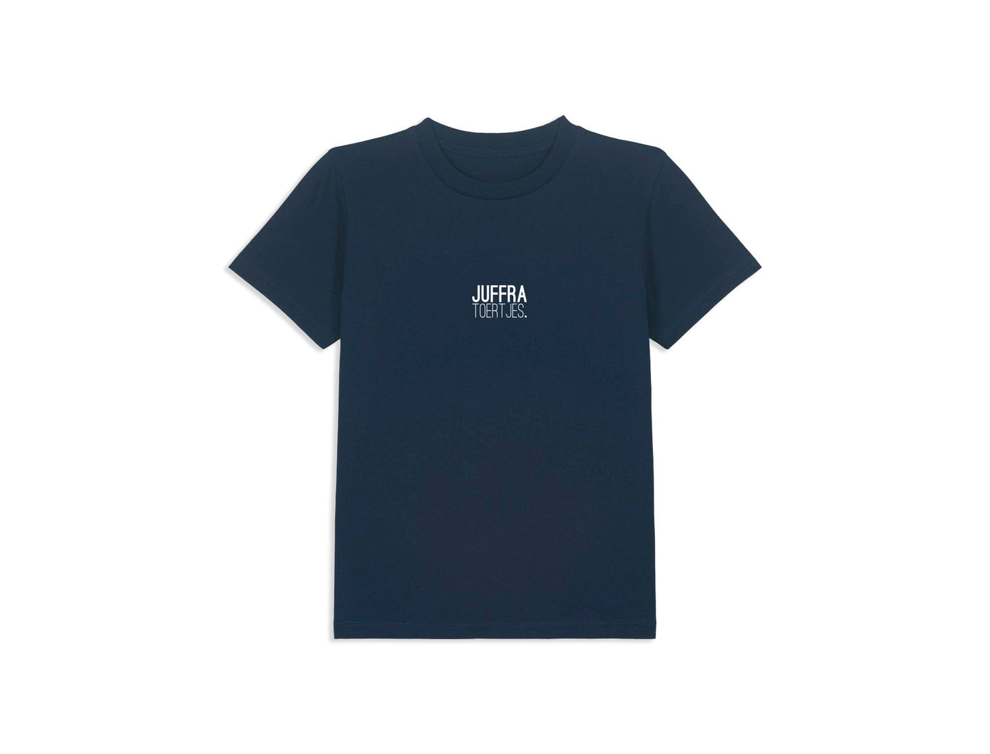 Donkerblauwe T-shirt met opdruk JUFFRATOERTJES. voor kinderen