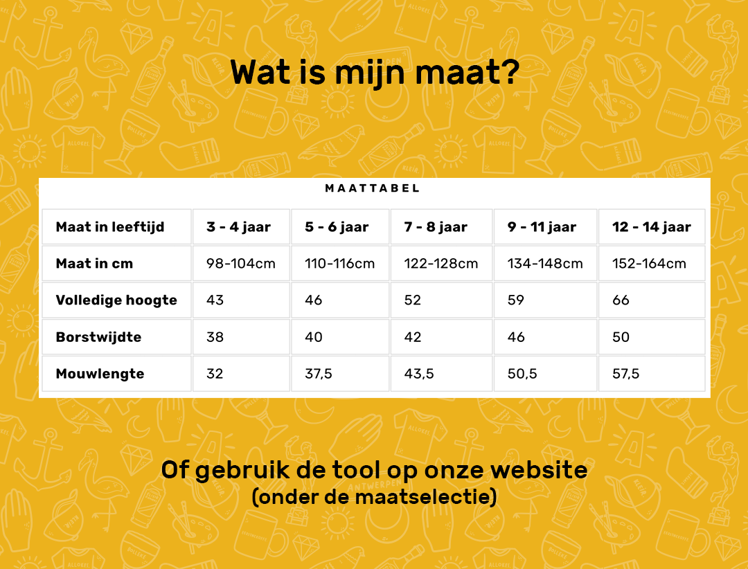 Maattabel KLEIR. van hoodie voor kinderen