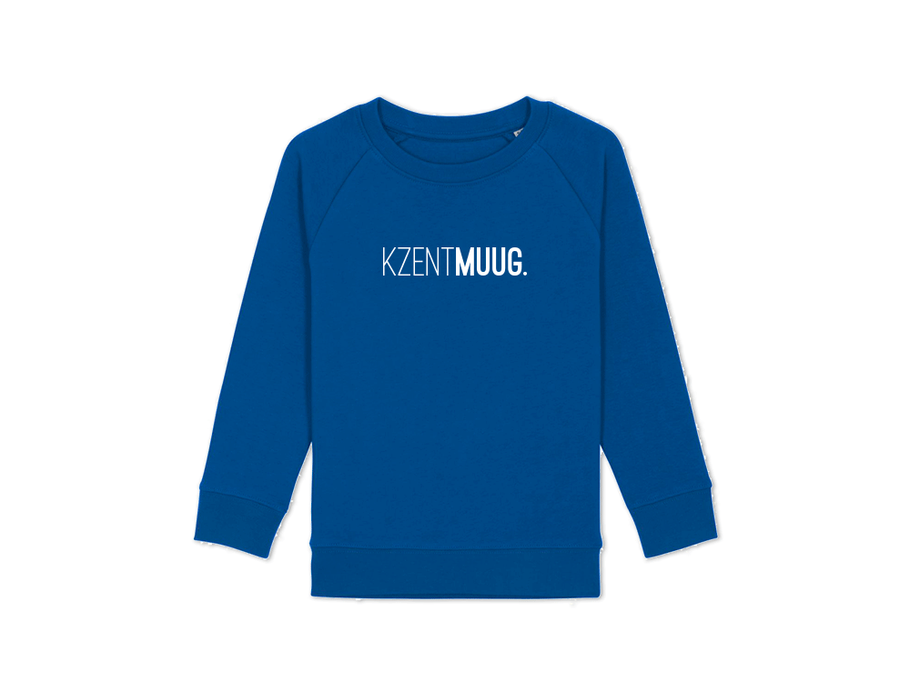 Blauwe trui met opdruk KZENTMUUG.