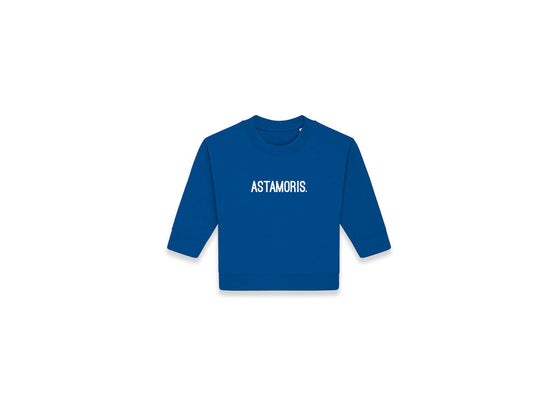 Blauwe baby-trui met opdruk ASTAMORIS.