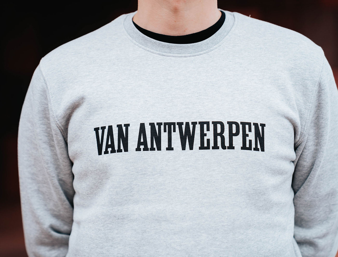 Grijze trui met opdruk 'VAN ANTWERPEN'