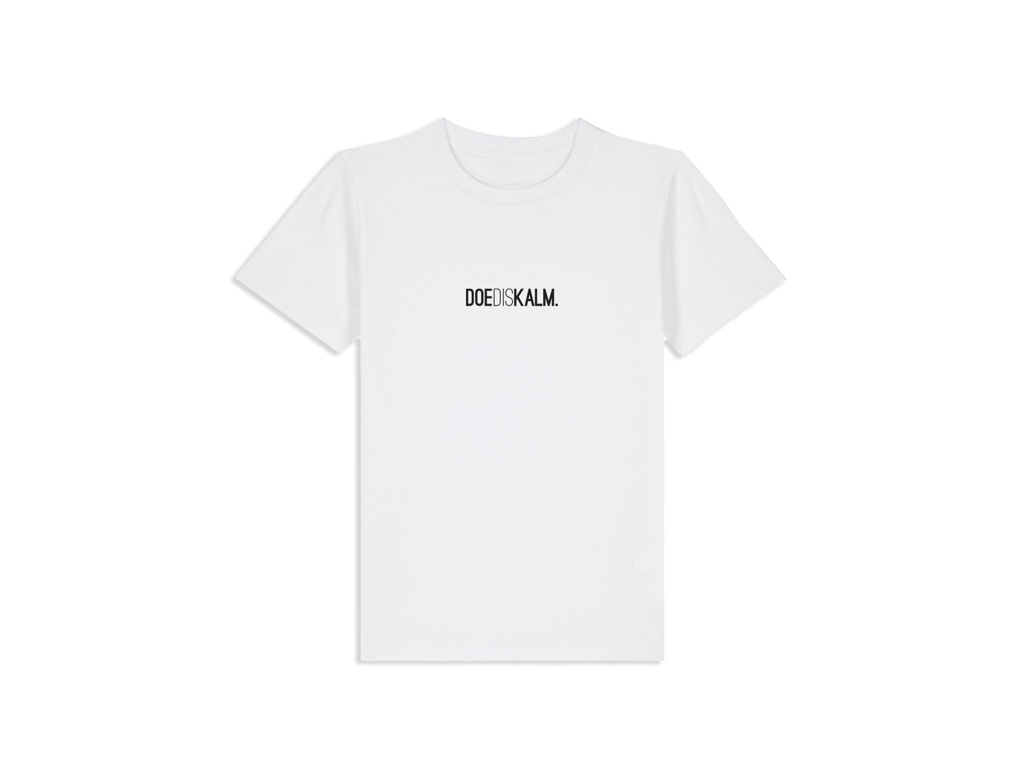 Witte T-shirt met opdruk DOEDISKALM. voor kinderen