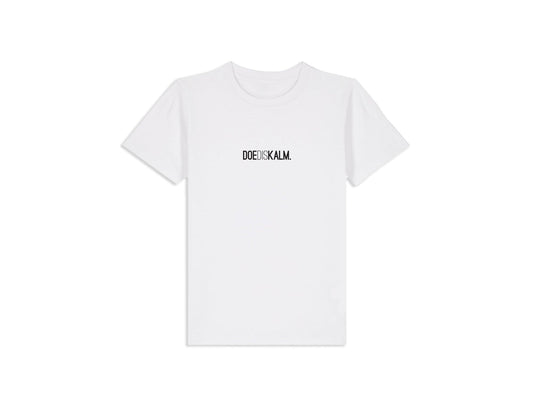 Witte T-shirt met opdruk DOEDISKALM. voor kinderen