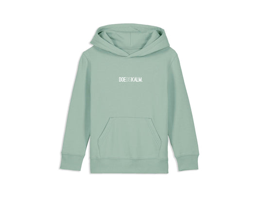 Groene hoodie voor kinderen met opdruk DOEDISKALM.