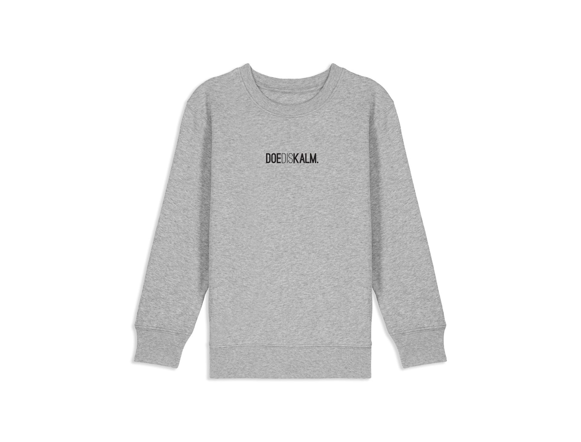 Grijze sweater met opdruk DOEDISKALM. voor kinderen