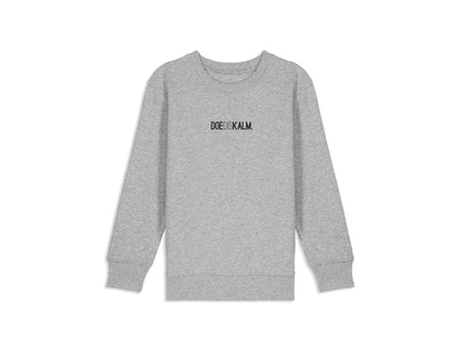 Grijze sweater met opdruk DOEDISKALM. voor kinderen