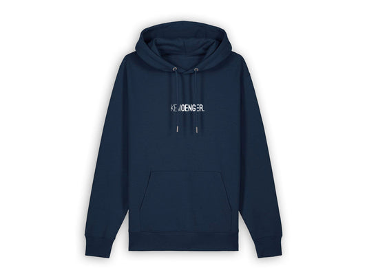 Donkerblauwe hoodie met opdruk KEMOENGER.