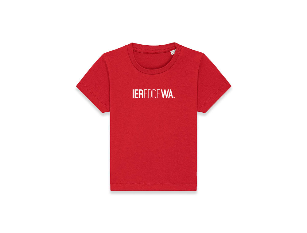 Baby rode T-shirt met opdruk IEREDDEWA.