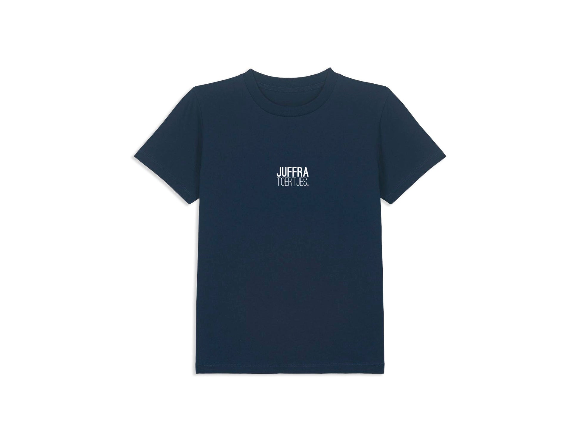 Donkerblauwe T-shirt met opdruk JUFFRATOERTJES. voor kinderen