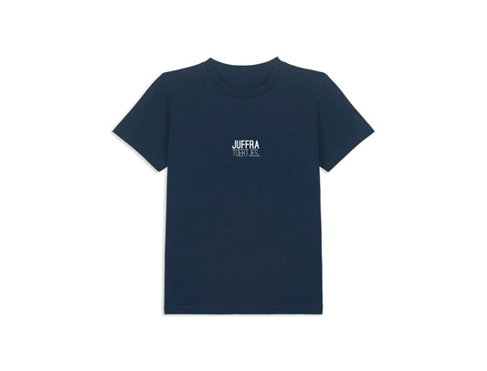Donkerblauwe T-shirt met opdruk JUFFRATOERTJES. voor kinderen