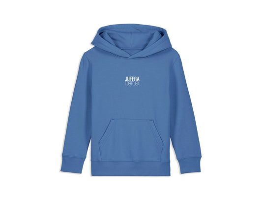 Blauwe hoodie met opdruk JUFFRA TOERTJES. voor kinderen