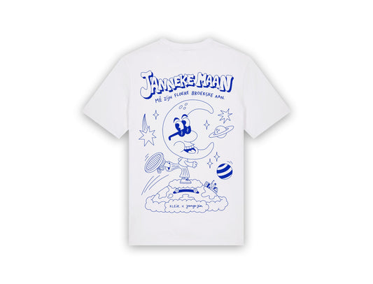 Witte T-shirt met een tekening van Jango Jim 'Janneke maan'