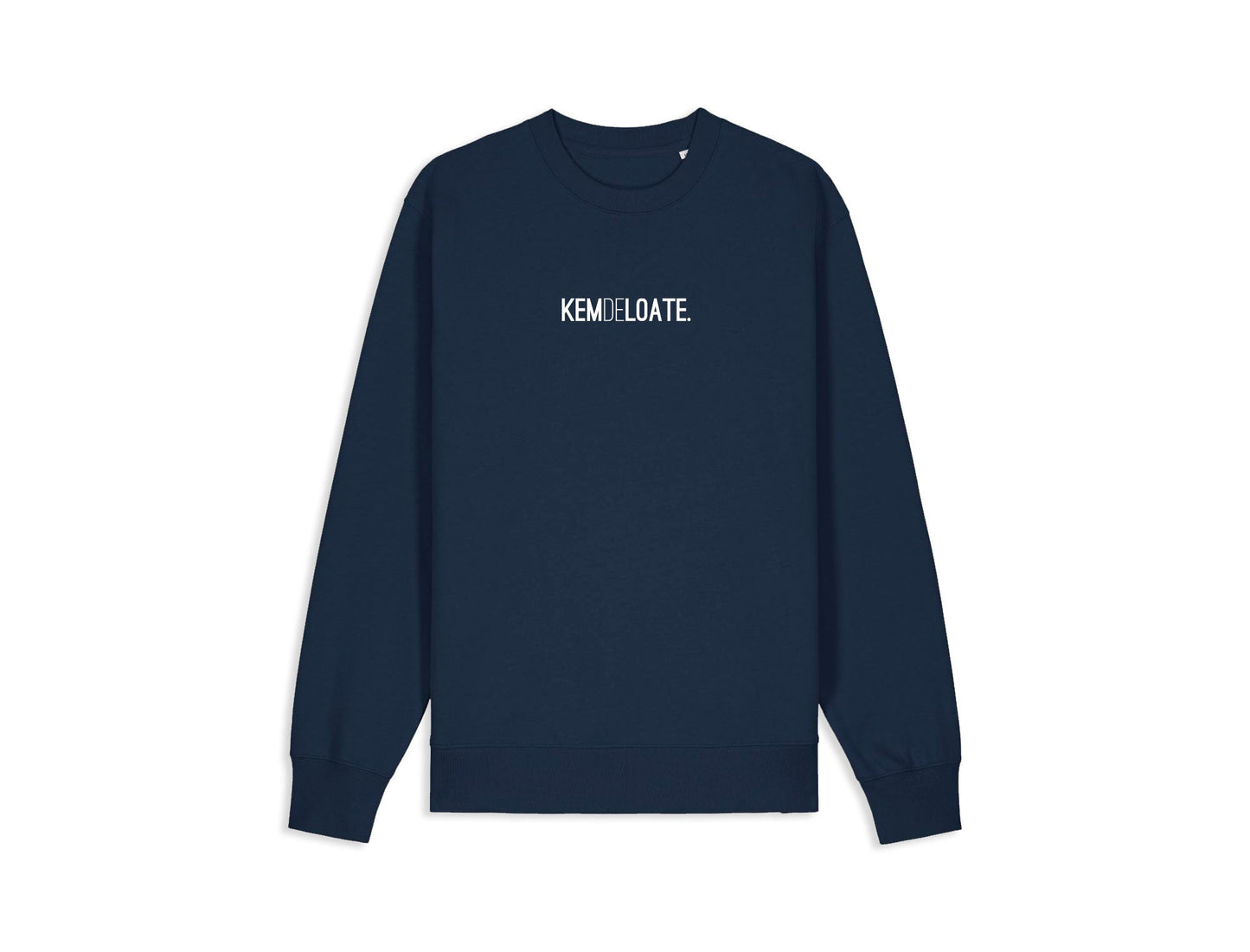 Donkerblauwe sweater met opdruk KEMDELOATE.
