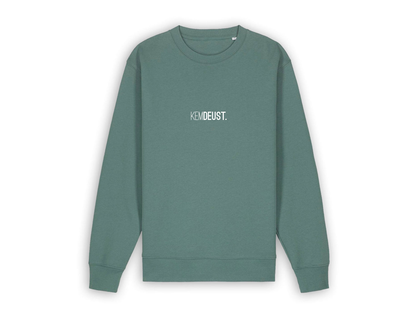 Groene sweater met opdruk KEMDEUST.