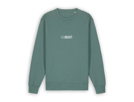 Groene sweater met opdruk KEMDEUST.