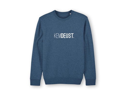 Blauwe trui met opdruk KEMDEUST