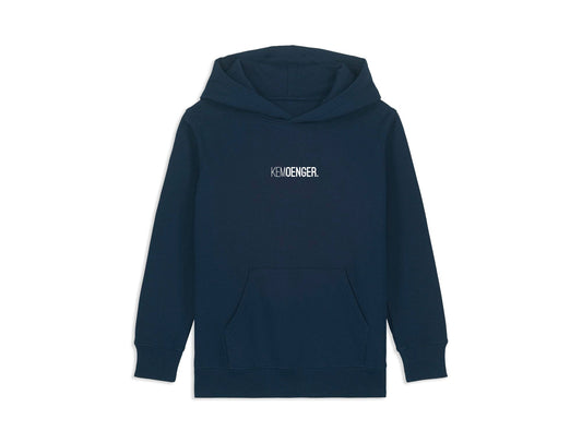 Donkerblauwe hoodie met opdruk KEMOENGER. voor kinderen