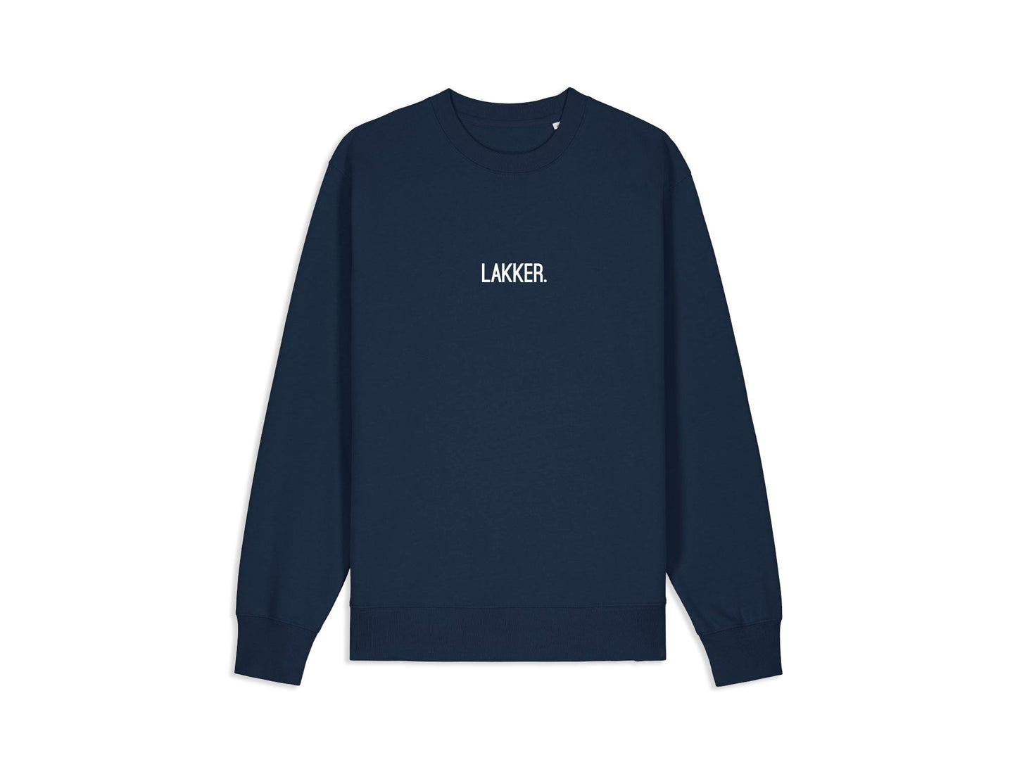 Blauwe sweater met opdruk LAKKER.
