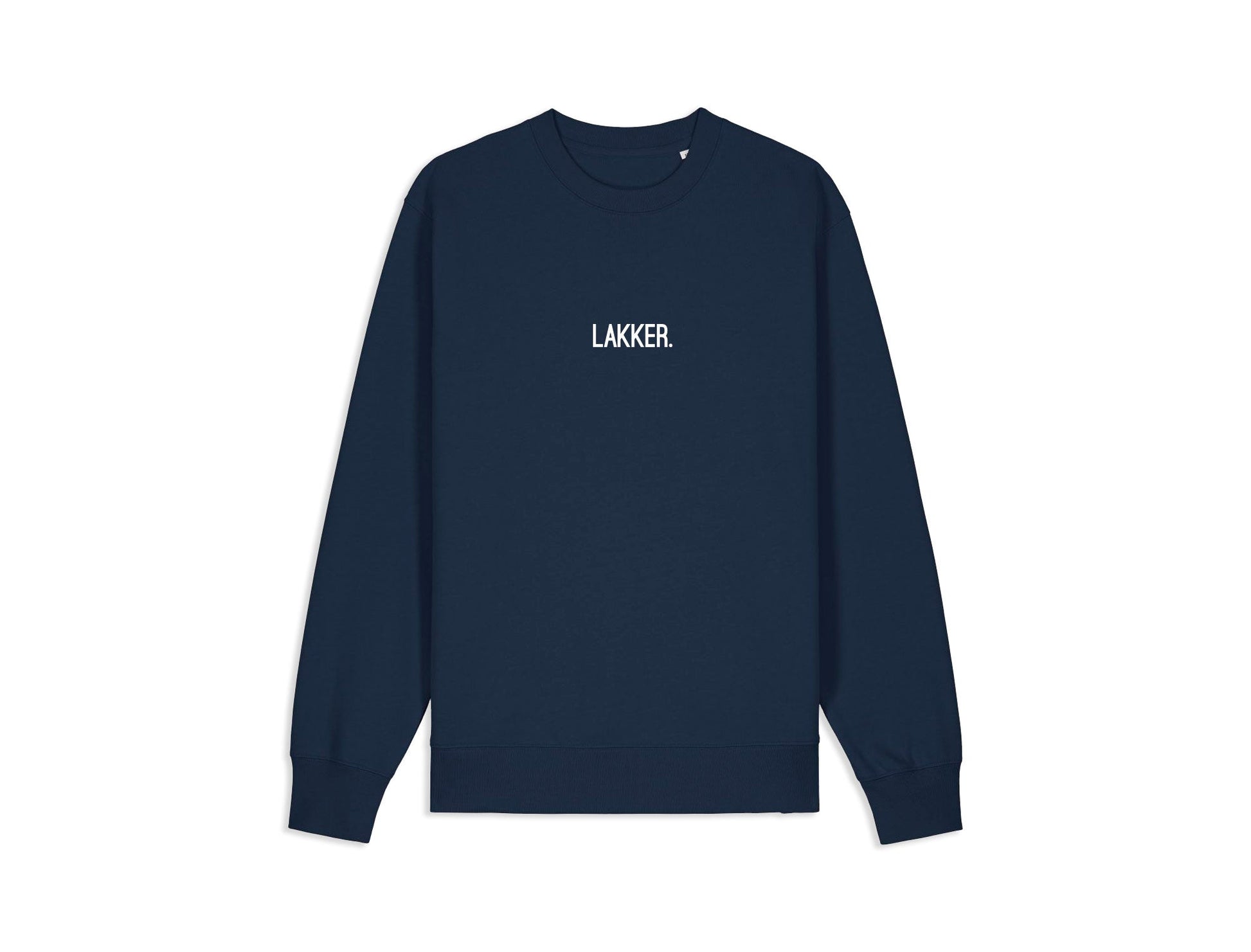 Blauwe sweater met opdruk LAKKER.