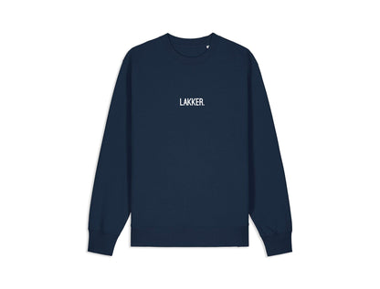 Blauwe sweater met opdruk LAKKER.