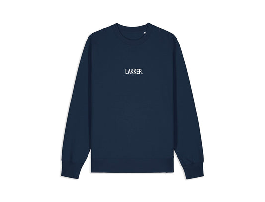 Blauwe sweater met opdruk LAKKER.