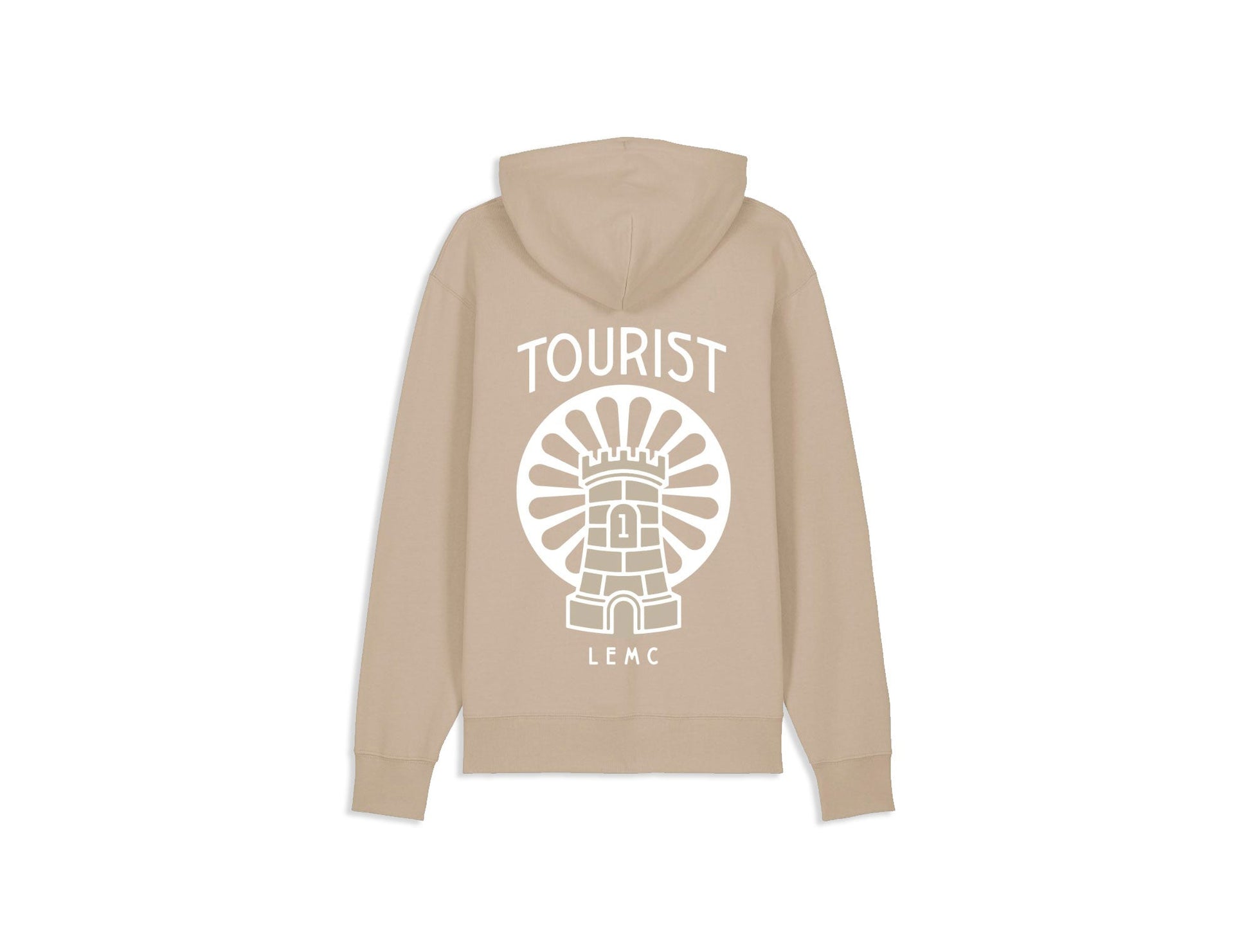 Zandkleurige hoodie een limited edition backprint met een knipoog naar 't Steen in Antwerpen.