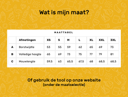 Maattabel voor de hoodies van KLEIR.
