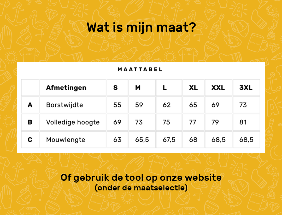 Maattabel voor de sweaters van KLEIR.
