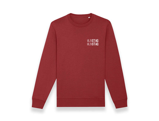 Rode sweater met opdruk MIJNSTAD.