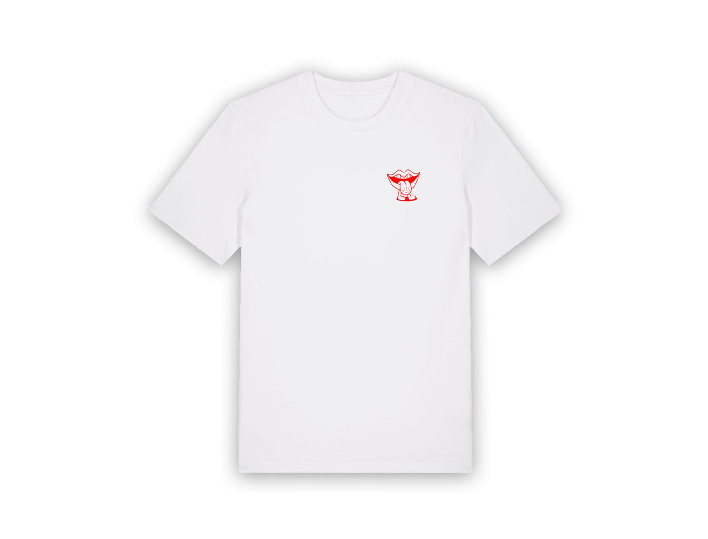 Witte T-shirt met een tekening van Jango Jim 'Kem een oengerke'.