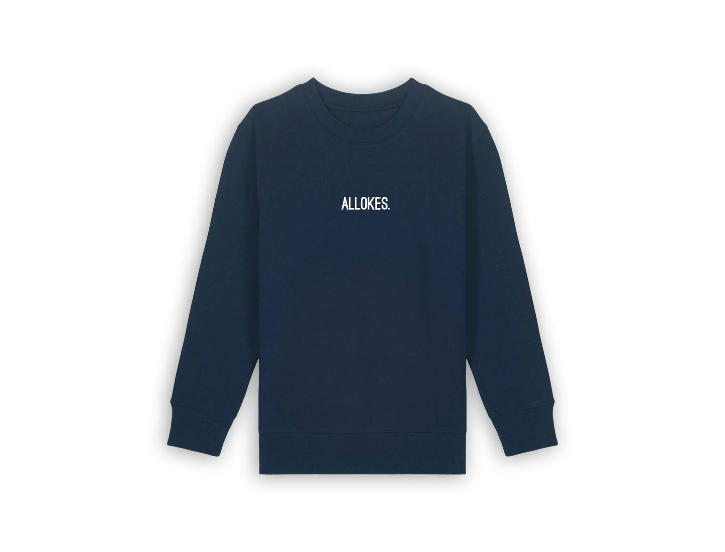 Donkerblauwe sweater met opdruk ALLOKES. voor kinderen