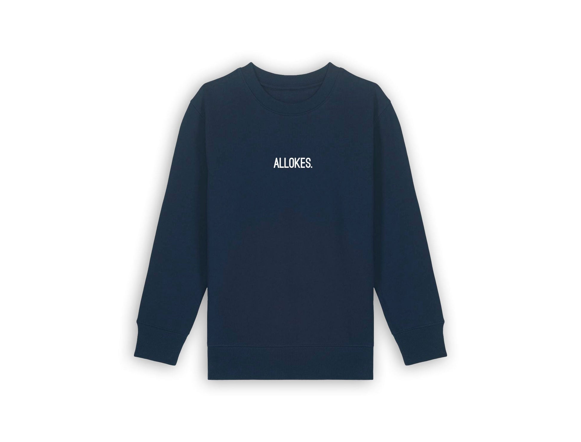 Donkerblauwe sweater met opdruk ALLOKES. voor kinderen