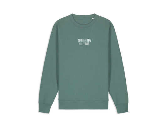 Groene trui met opdruk TOTHIERTOEALLESGOE.