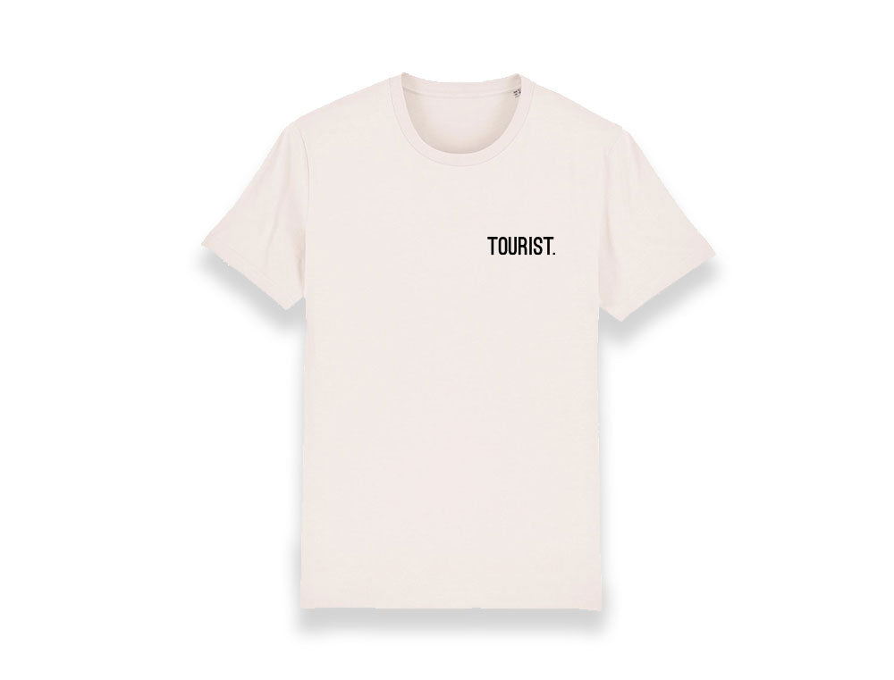 Witte T-shirt met opdruk TOURIST.