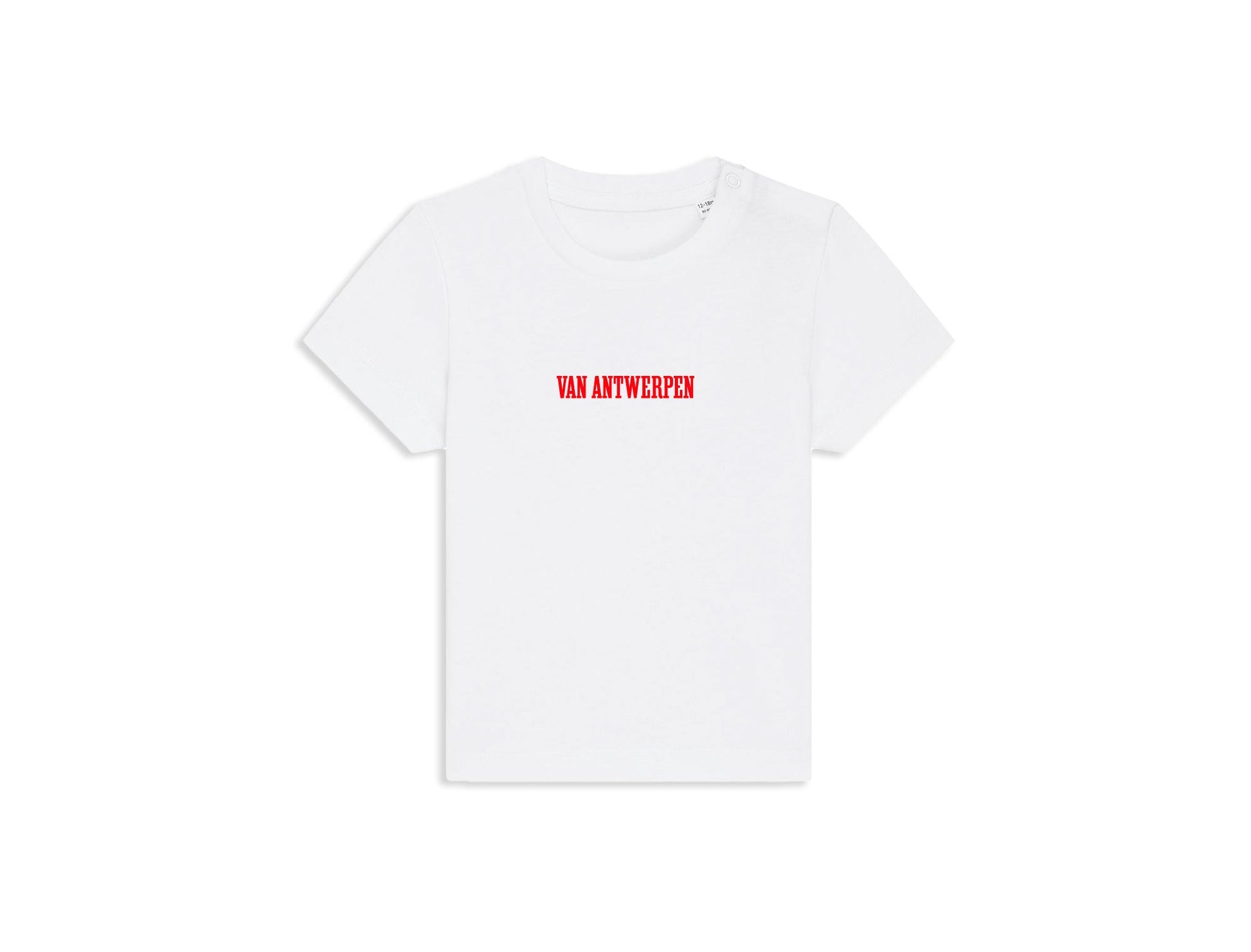 Witte T-shirt voor baby's met opdruk Van Antwerpen met typische GVA letters
