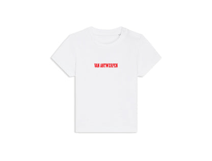 Witte T-shirt voor baby's met opdruk Van Antwerpen met typische GVA letters