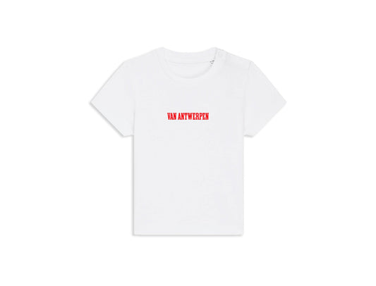 Witte T-shirt voor baby's met opdruk Van Antwerpen met typische GVA letters