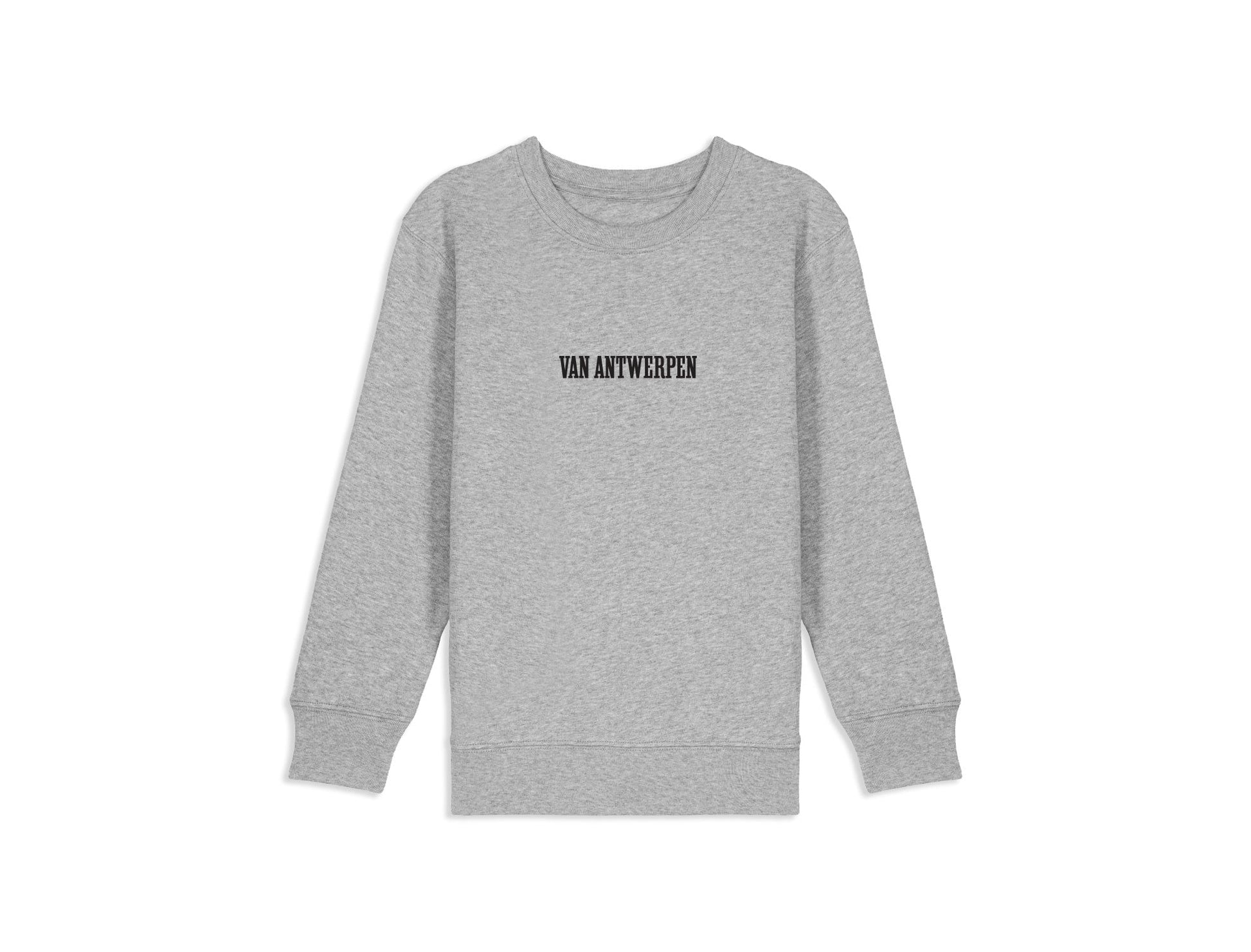 Grijze sweater met opdruk Van Antwerpen met typische GVA letters