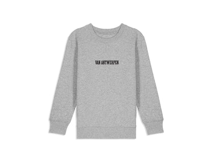 Grijze sweater met opdruk Van Antwerpen met typische GVA letters