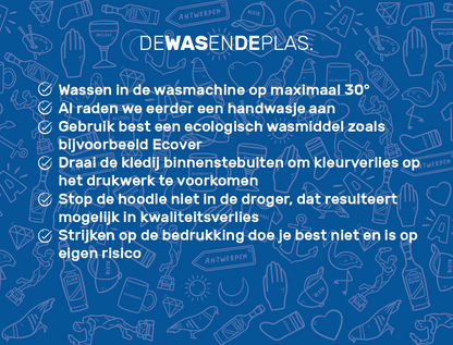 Was en strijk voorschriften voor de hoodies van KLEIR.