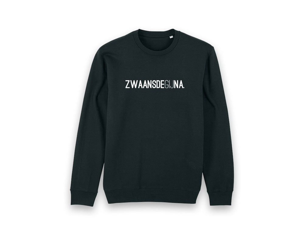 Zwarte trui met opdruk ZWAANSDEGIJNA.