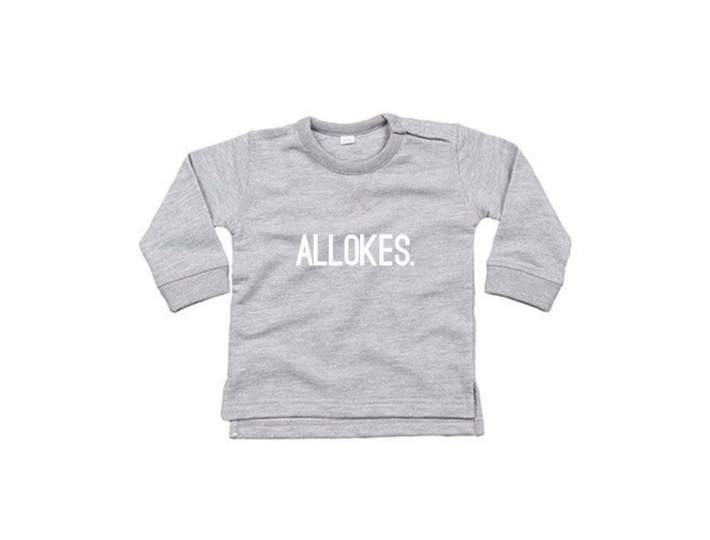 Grijze trui met opdruk ALLOKES.