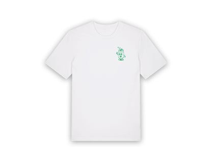 Witte T-shirt met een tekening van Jango Jim 'Ientje is gientje'.