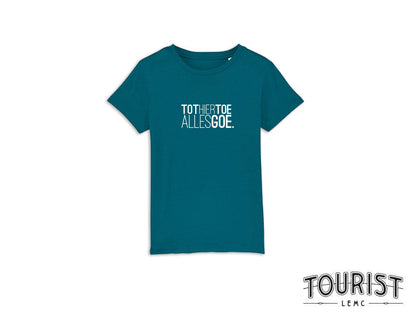 Blauwe T-shirt met opdruk TOTHIERTOEALLESGOE.