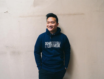 Blauwe hoodie met opdruk DOAREDDEGIJETLEFNIVEUR