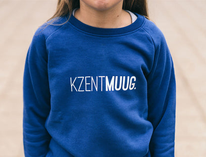 Blauwe trui met opdruk KZENTMUUG.