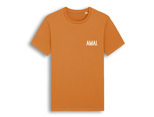 Oranje T-shirt met opdruk AMAI.