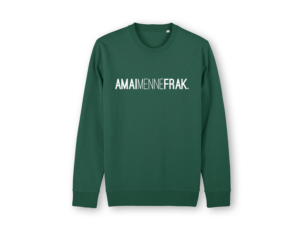 AMAIMENNEFRAK. Unisex groene trui voor volwassenen van KLEIR.
