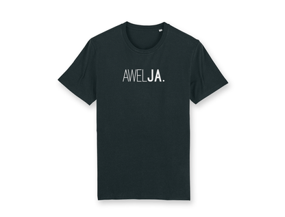 Zwarte T-shirt met opdruk AWELJA.